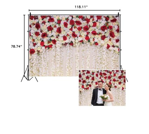 Red White Roses Flowers Wall Photography Backdrop,Yeele 10x6.5ft Wedding Shower Photo Background,Anniversary Bridal Shower Wedding Reception Birthday Party Dessert Table Decorations Banner Shoot Props