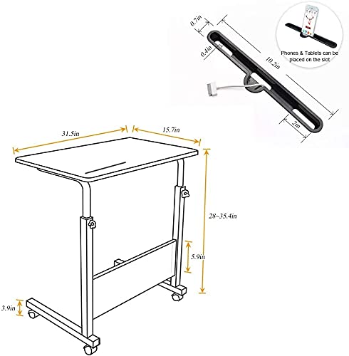 soges Mobile Side Table 31.5 '' End Table Sofa Table with Slot & Wheels Computer Desk Adjustable Movable Laptop Computer Stand Office Side Table,White Maple