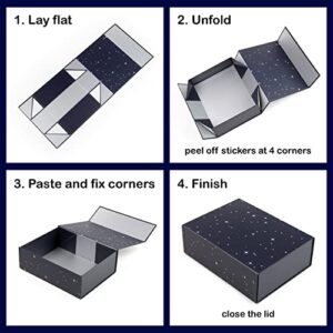 Blue Gift Box with Lid - Magnetic Gift Box - Galaxy Gift Boxes for Presents, Birthday Party, Holidays, Christmas - Large Starry Nights Rectangular Groomsmen & Bridesmaid Proposal Box - 12"x9"x4"