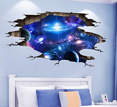 Blue Purple Galaxy Wall Decals, Removable Sticker,The Art Magic 3D Milky Way Dreamscape Home Decor (4 Sheets)