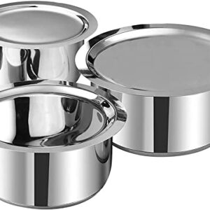 ARTISENIA 3 Pcs Stainless Steel Induction & Gas Stove Friendly Container Pot Set | Stainless Steel Tope Cookware Set with Lids