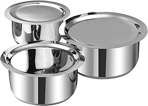 ARTISENIA 3 Pcs Stainless Steel Induction & Gas Stove Friendly Container Pot Set | Stainless Steel Tope Cookware Set with Lids