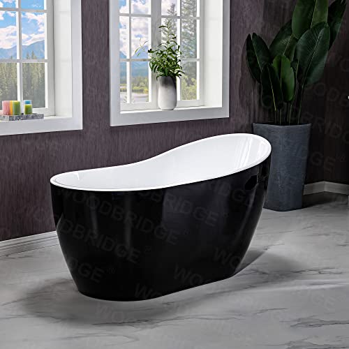 WOODBRIDGE 54" Acrylic Freestanding Bathtub Contemporary Soaking Black Tub with Matte Black Overflow and Drain，BTA1807-BN