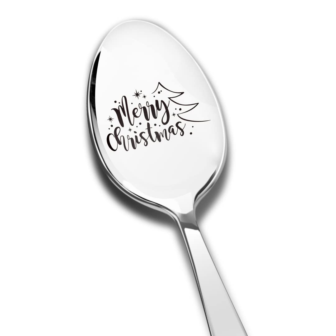 Merry Christmas Spoon Engraved Stainless Steel for Women Men Friends, Best Teaspoon Coffee Spoons Holiday Spoon Christmas Housewarming Gifts