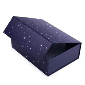 blue gift box with lid - magnetic gift box - galaxy gift boxes for presents, birthday party, holidays, christmas - large starry nights rectangular groomsmen & bridesmaid proposal box - 12"x9"x4"