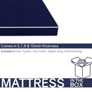 Nutan, 7-Inch Medium Firm Double Sided Tight top Foam Rolled Vinyl Mattress, Full XL, Blue