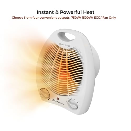 Comfort Zone Electric Fan-Forced Portable Space Heater with Adjustable Thermostat, Overheat Sensor, Tip-Over Switch, & Heat Resistant Housing, Ideal for Home, Bedroom, & Office, 1,500W, CZ40E