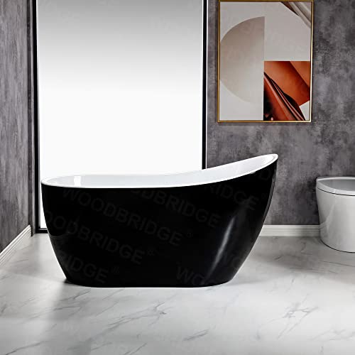 WOODBRIDGE 54" Acrylic Freestanding Bathtub Contemporary Soaking Black Tub with Matte Black Overflow and Drain，BTA1807-BN