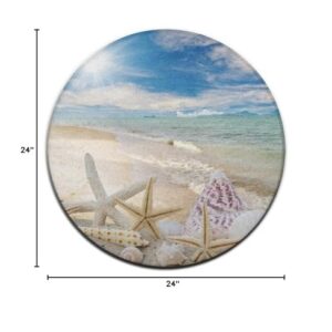 Luxury Soft Round Area Rug Home Decor for Bedroom Living Room Office, Ocean Beach Starfish Seashells Nature Starfish Shells, Fashion Throw Rug Circle Carpet, 2ft Diameter