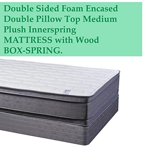 Nutan, 12-Inch Double Sided Foam Encased Double Pillow Top Medium Plush with Exceptional Back Support Mattress & 8" Wood Box Spring Set, King