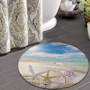 Luxury Soft Round Area Rug Home Decor for Bedroom Living Room Office, Ocean Beach Starfish Seashells Nature Starfish Shells, Fashion Throw Rug Circle Carpet, 2ft Diameter