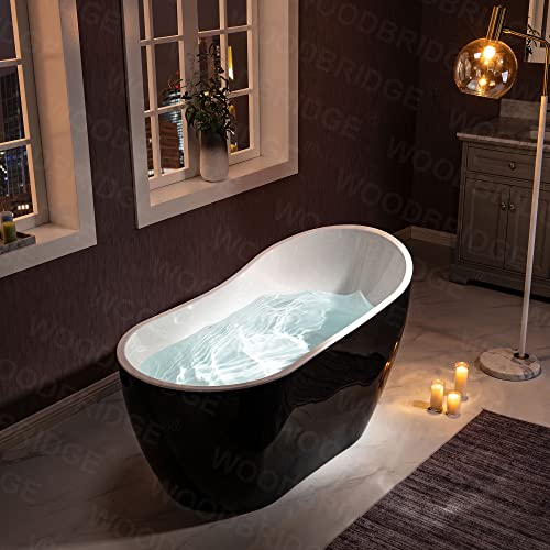 WOODBRIDGE 54" Acrylic Freestanding Bathtub Contemporary Soaking Black Tub with Matte Black Overflow and Drain，BTA1807-BN