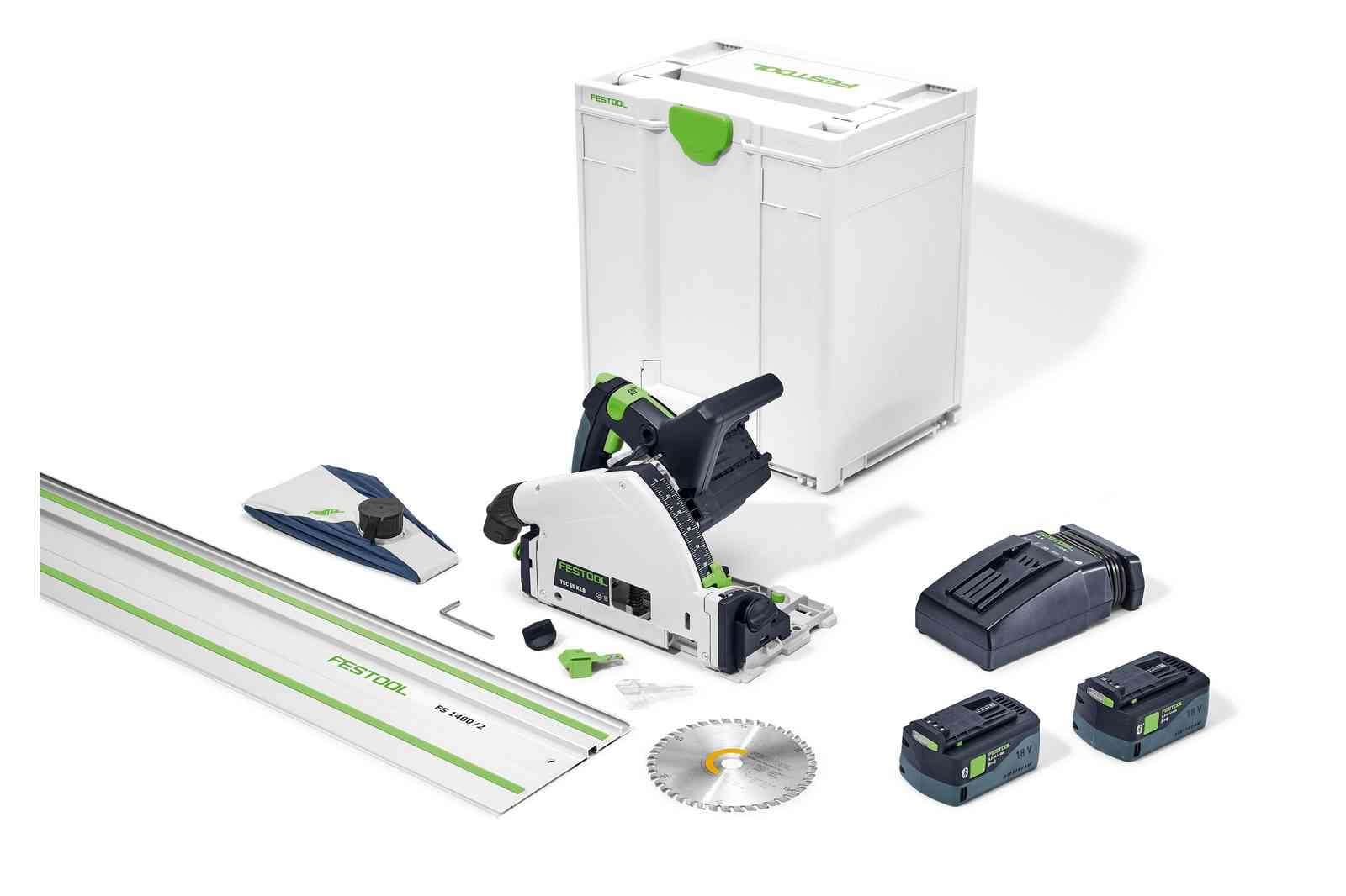 Festool 577664 Cordless Track Saw TSC 55 2x18V 5.0 Ah KEBI-F-Plus and 55-Inch Guide Rail