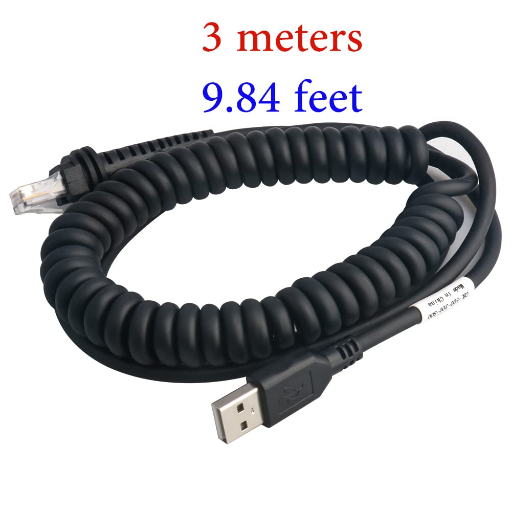 VOTTAN USB Cable Coiled 3 Meter, Type A USB to RJ45 Barcode Scanner Cable for Datalogic GD/GM/QD/QM Series GD4330 GD4430 (3M / 9FT Coiled USB Port)