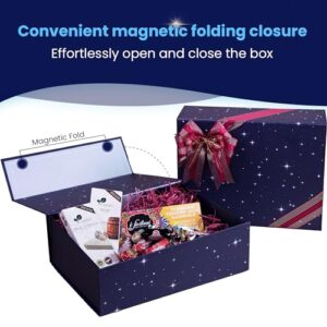 Blue Gift Box with Lid - Magnetic Gift Box - Galaxy Gift Boxes for Presents, Birthday Party, Holidays, Christmas - Large Starry Nights Rectangular Groomsmen & Bridesmaid Proposal Box - 12"x9"x4"