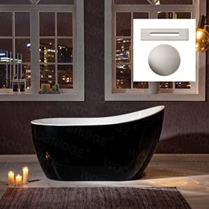 woodbridge 54" acrylic freestanding bathtub contemporary soaking black tub with matte black overflow and drain，bta1807-bn