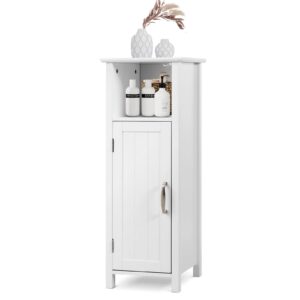 luarane wooden bathroom floor storage cabinet, side storage organizer cabinet with 1 door open shelf adjustable shelves, small free standing sideboard for entryway living room kitchen (white)