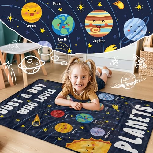 ARTBLANKET Just A Boy Who Loves Planets Solar System Space Throw Blanket Fannel Fleece Super Soft Funny Blanket Travel Throw Blanket for Bed Couch Sofa 40 x 30 Inch for Baby