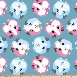 david textiles guinea pigs blue anti-pill premium fleece fabric by the yard, multi, 60 inches