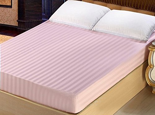 Lasin Bedding, Luxury Super Soft 100% Cotton Duvet Cover Pillowcases Fitted Sheet Set, Stripe, Queen, Pink