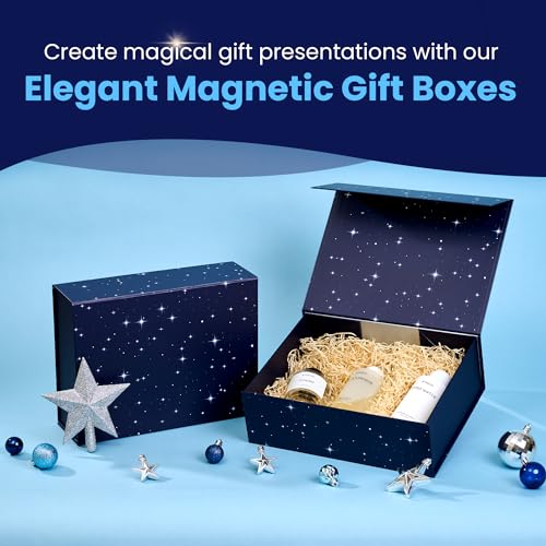 Blue Gift Box with Lid - Magnetic Gift Box - Galaxy Gift Boxes for Presents, Birthday Party, Holidays, Christmas - Large Starry Nights Rectangular Groomsmen & Bridesmaid Proposal Box - 12"x9"x4"