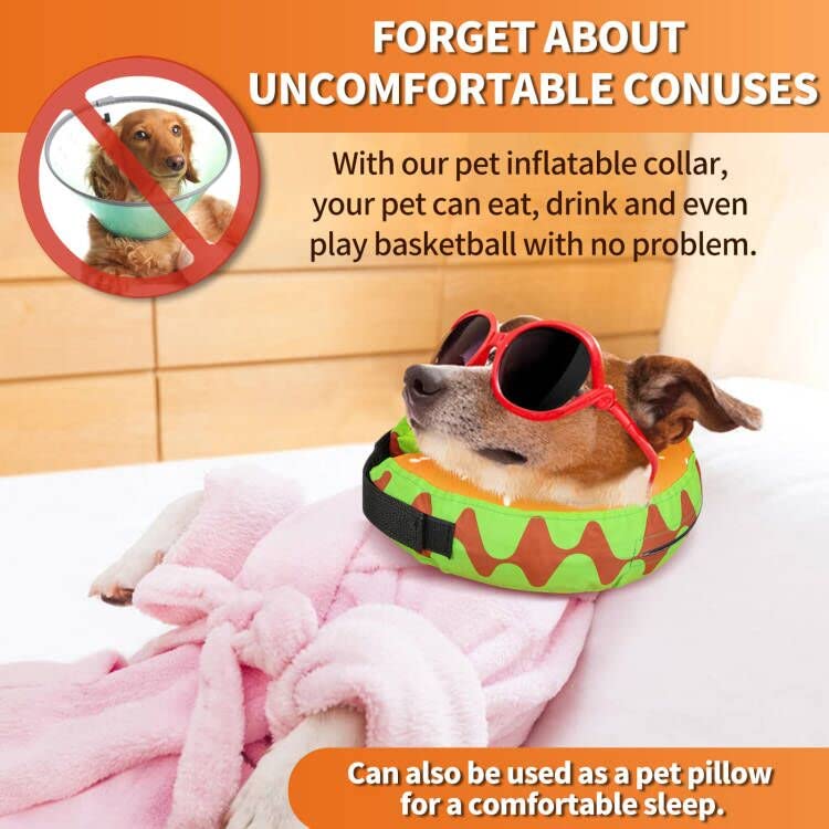 Protective Inflatable Dog Recovery Cone Collar for Smal Medium Large Dog, Soft E-Collar Dog Donut Cone Alternative After Surgery for Dogs Cats (Medium)