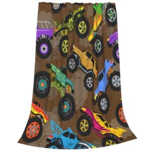 Monster Cartoon Truck Fleece Blanket Vehicle Or Car Microfiber Soft Throw Blanket Anti-Pilling Fuzzy Bed Blanket for Boys Kids 50"X40"