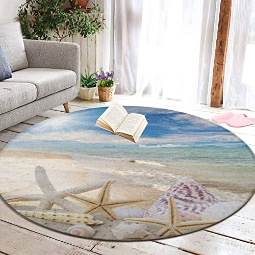 Luxury Soft Round Area Rug Home Decor for Bedroom Living Room Office, Ocean Beach Starfish Seashells Nature Starfish Shells, Fashion Throw Rug Circle Carpet, 2ft Diameter