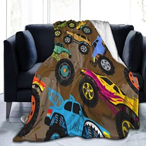 monster cartoon truck fleece blanket vehicle or car microfiber soft throw blanket anti-pilling fuzzy bed blanket for boys kids 50"x40"