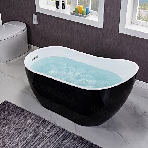 WOODBRIDGE 54" Acrylic Freestanding Bathtub Contemporary Soaking Black Tub with Matte Black Overflow and Drain，BTA1807-BN