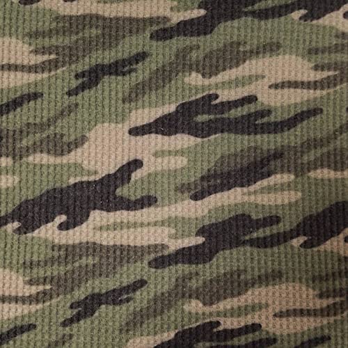 Camouflage Waffle Brush Poly Rayon Spandex Knit Fabric (1 Yard, Army Green Charcoal)