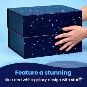 Blue Gift Box with Lid - Magnetic Gift Box - Galaxy Gift Boxes for Presents, Birthday Party, Holidays, Christmas - Large Starry Nights Rectangular Groomsmen & Bridesmaid Proposal Box - 12"x9"x4"