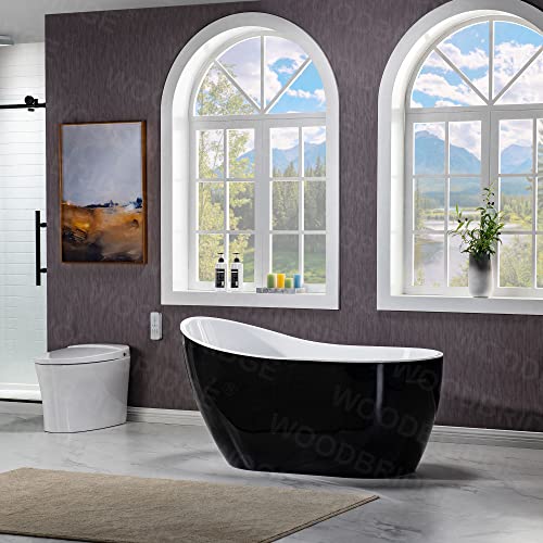 WOODBRIDGE 54" Acrylic Freestanding Bathtub Contemporary Soaking Black Tub with Matte Black Overflow and Drain，BTA1807-BN