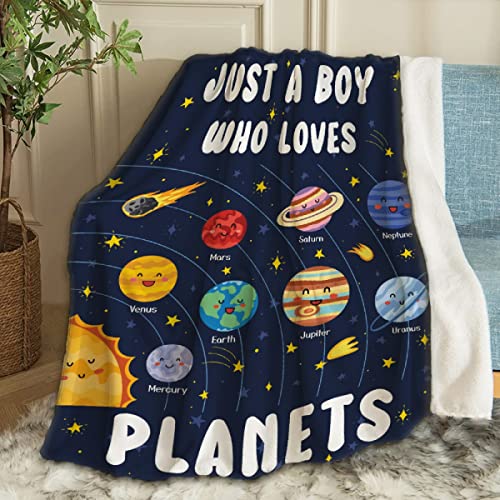 ARTBLANKET Just A Boy Who Loves Planets Solar System Space Throw Blanket Fannel Fleece Super Soft Funny Blanket Travel Throw Blanket for Bed Couch Sofa 40 x 30 Inch for Baby