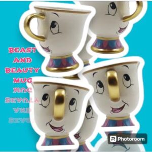 Beauty & The Beast Cartoon Chip Tea Cup 3D Sculpted Ceramic Coffee Mug, 8 Ounces, Officially Licensed, Princess Collectible Novelty Gift