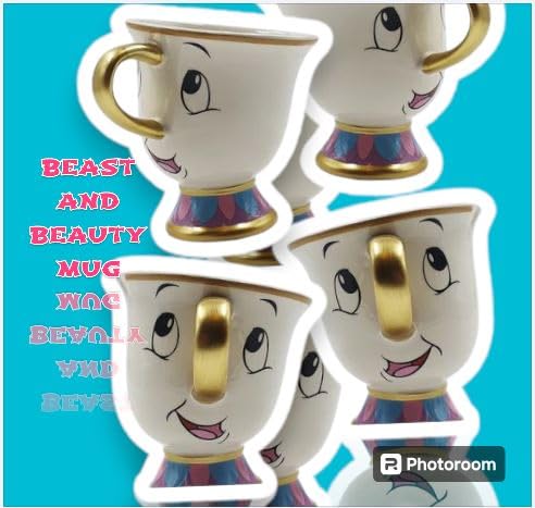 Beauty & The Beast Cartoon Chip Tea Cup 3D Sculpted Ceramic Coffee Mug, 8 Ounces, Officially Licensed, Princess Collectible Novelty Gift