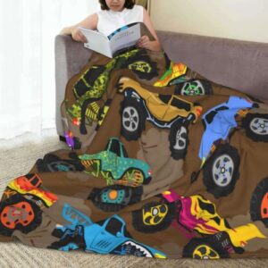 Monster Cartoon Truck Fleece Blanket Vehicle Or Car Microfiber Soft Throw Blanket Anti-Pilling Fuzzy Bed Blanket for Boys Kids 50"X40"