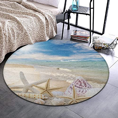 Luxury Soft Round Area Rug Home Decor for Bedroom Living Room Office, Ocean Beach Starfish Seashells Nature Starfish Shells, Fashion Throw Rug Circle Carpet, 2ft Diameter