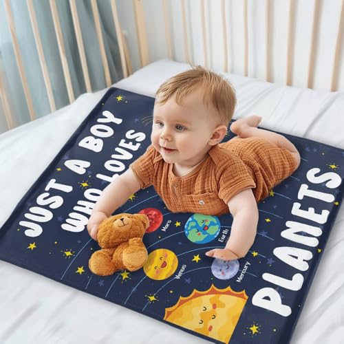 ARTBLANKET Just A Boy Who Loves Planets Solar System Space Throw Blanket Fannel Fleece Super Soft Funny Blanket Travel Throw Blanket for Bed Couch Sofa 40 x 30 Inch for Baby