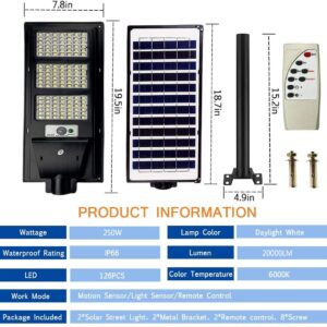 GLW 250W Solar Street Light Dusk to Dawn Solar Outdoor Lights with Motion Sensor for Street,Yard,Parking Lot (2 Pack)