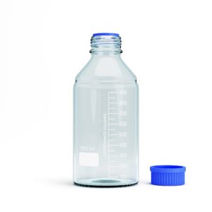 1000ml Storage Glass Bottles – 2pcs Round Media Storage Bottle – Borosilicate Glass Bottles – Safe Probe Storage Glass Storage Bottles with GL45 Blue Screw Cap (1000ml - 2pcs)