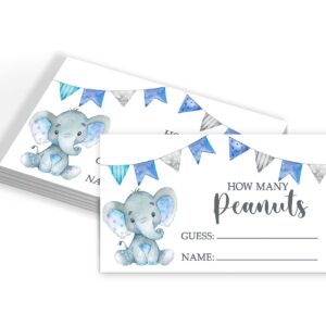 Yuzioey Blue Elephant Guess How Many Peanuts, Elephant Baby Shower Game, 50 Cards and Matching Standing Sign, Boy Elephant Baby Shower Decorations