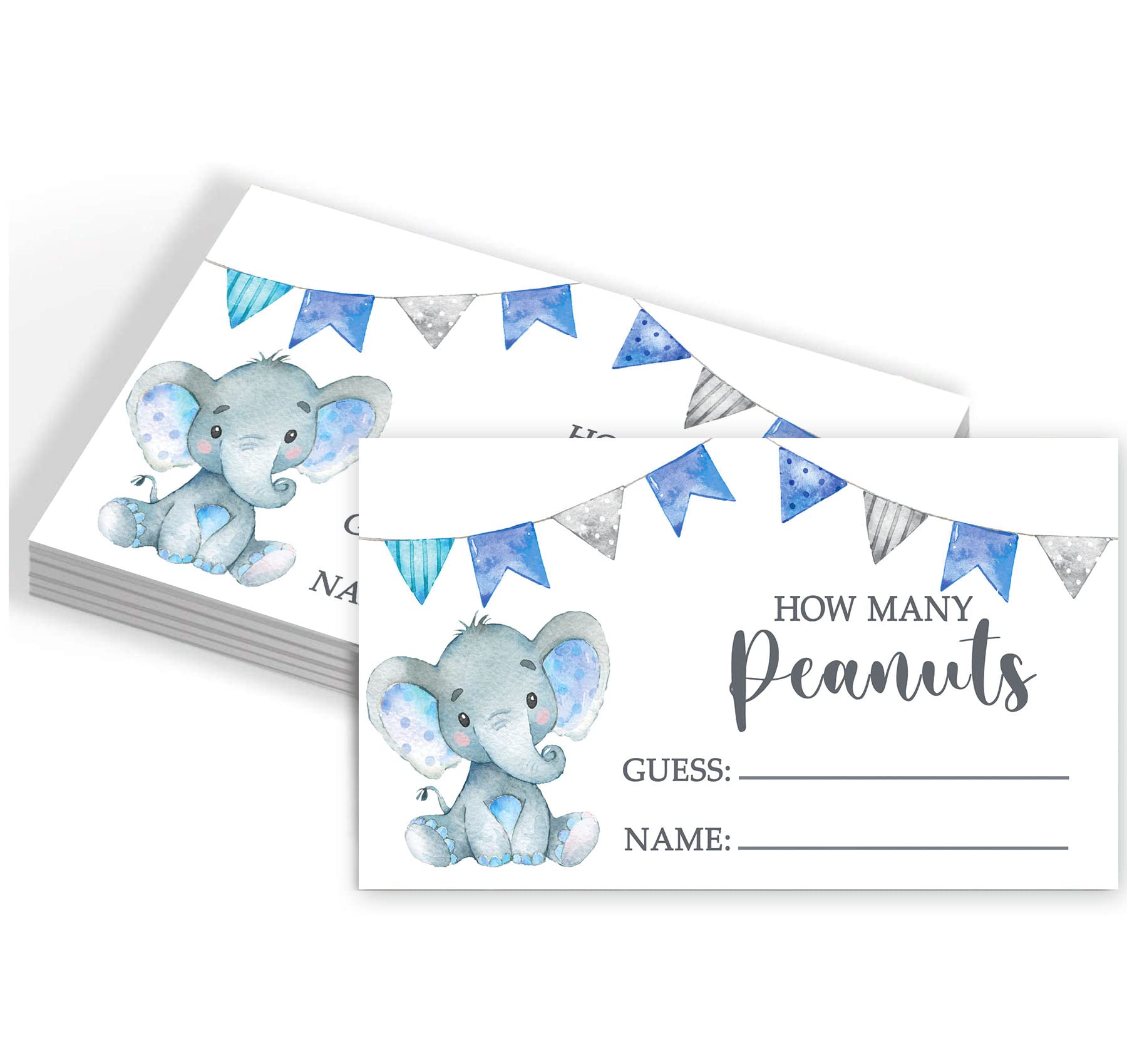 Yuzioey Blue Elephant Guess How Many Peanuts, Elephant Baby Shower Game, 50 Cards and Matching Standing Sign, Boy Elephant Baby Shower Decorations