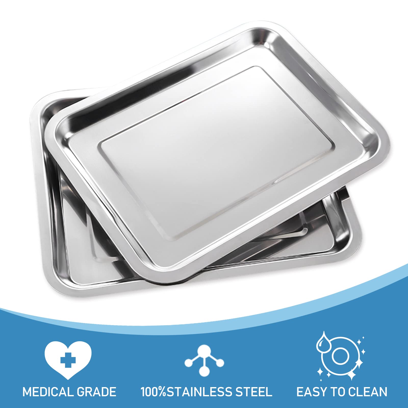 Stainless Steel Tray - EMALLA 3Pcs Stainless Steel Tray 13.7'' X 10.2'' Dental Medical Tray Piercing Instrument Tray Storage Tools Lab Instrument Supplies Stainless Steel Tray(3PCS)