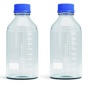 1000ml storage glass bottles – 2pcs round media storage bottle – borosilicate glass bottles – safe probe storage glass storage bottles with gl45 blue screw cap (1000ml - 2pcs)