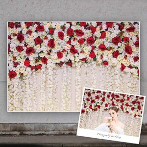 Red White Roses Flowers Wall Photography Backdrop,Yeele 10x6.5ft Wedding Shower Photo Background,Anniversary Bridal Shower Wedding Reception Birthday Party Dessert Table Decorations Banner Shoot Props