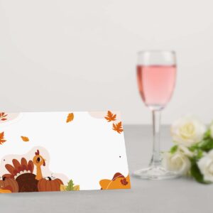 Table Place Card, Fall Thanksgiving Themed Tent Style Cards, Pack of 25 Half-Fold Reception Place Card with Turkey, Perfect for Thanksgiving Dinner, Party, Birthday, Wedding, Banquet A08