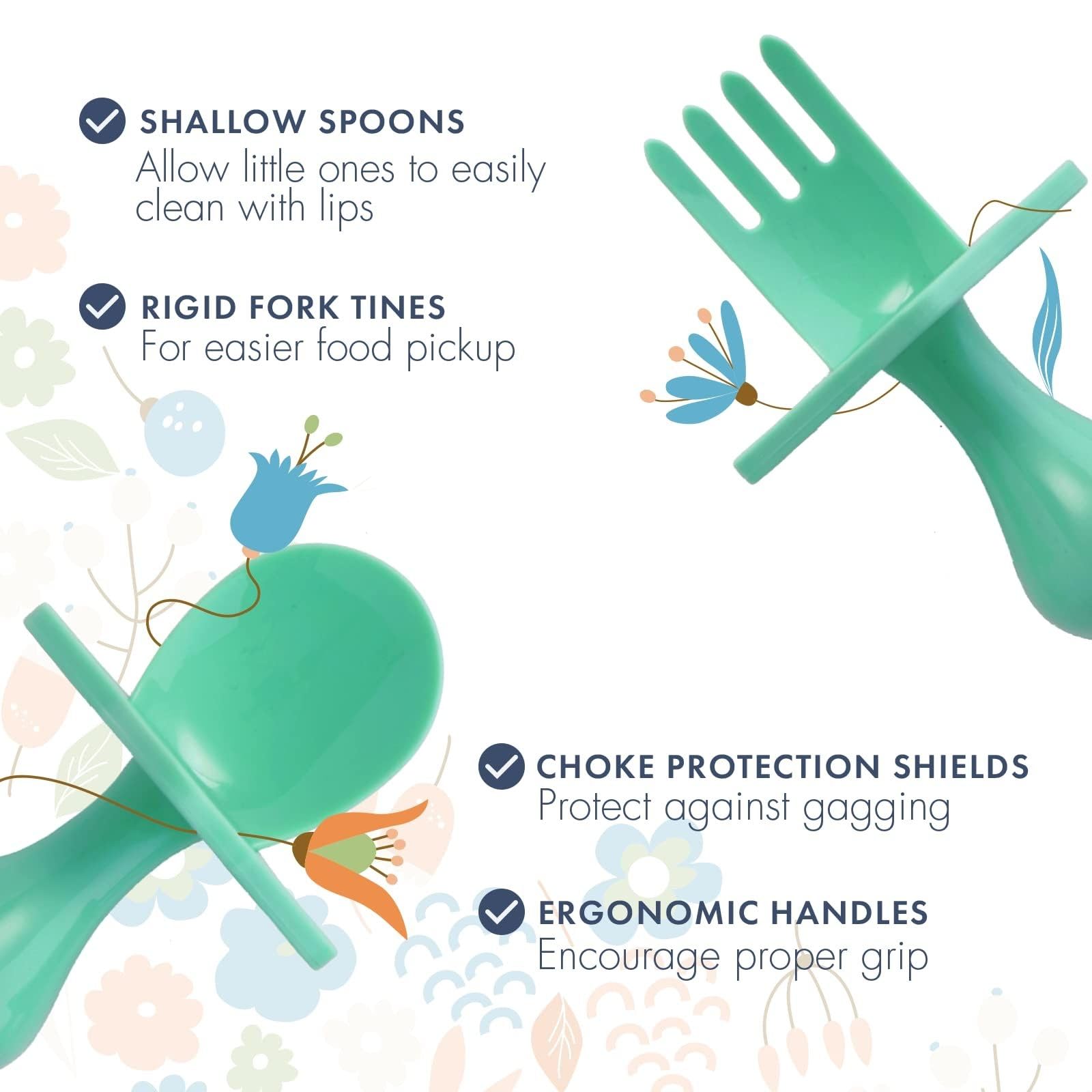 Nooli Toddler Spoons and Forks Toddler Forks and Spoons Baby Utensils, BPA Phthalates-Free, Dishwasher and Sterilizer Safe, Mint