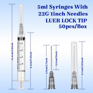 Xuanda 50Pack 5ml Syringe Individual Package Suitable for Industrial, Scientific, Measuring, Watering, Pet Feeding, Glue Applicator