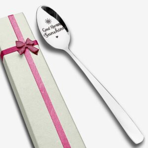 Funny Good Morning Sunshine Spoon Engraved Stainless Steel for Him Her Men Women Friends, Best Coffee Tea Lovers Gifts for Birthday Graduation Christmas